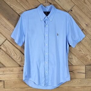 Ralph Lauren Button Down Shirt Mens M Pony Logo Slim Fit Chambray Oxford Blue